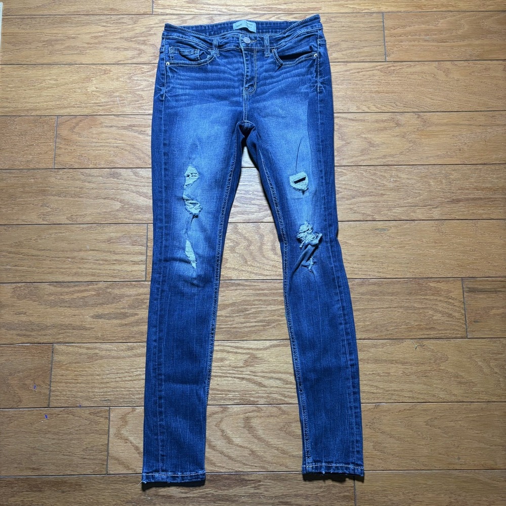 BKE Women's Blue Mid-Rise Skinny Stretch Jeans 28x31.5 Raw Hem 5-Pocket Denim